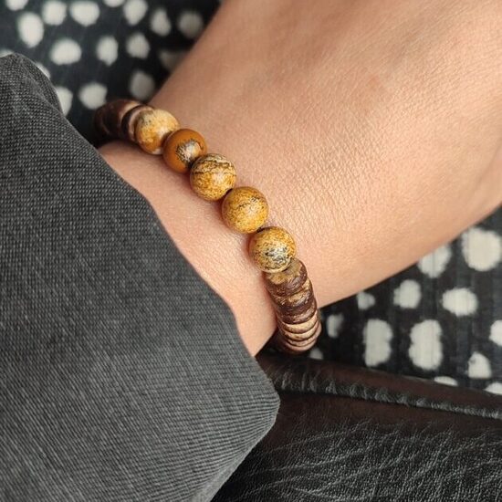 Coconut and Picture Jasper Adjustable Bracelet